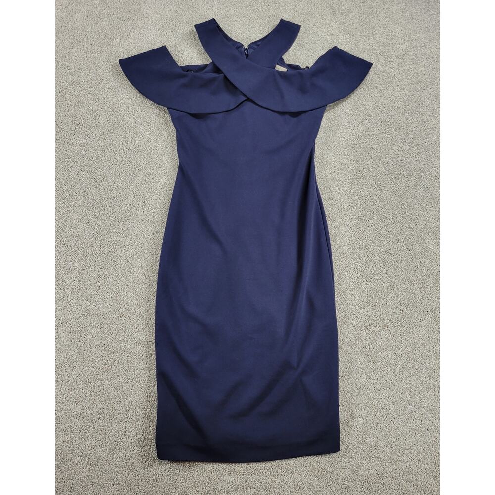 RACHEL Rachel Roy‎ Womens Jolie Dress 0 Navy Cold Shoulder Frill Ruffle Sheath
